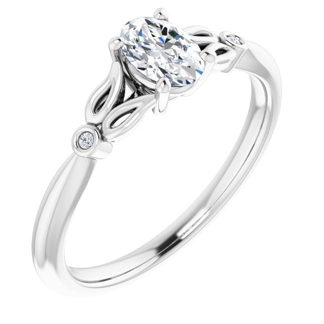 10K White Gold Customizable 3-stone Oval Cut Design with Thin Band and Twin Round Bezel Side Stones