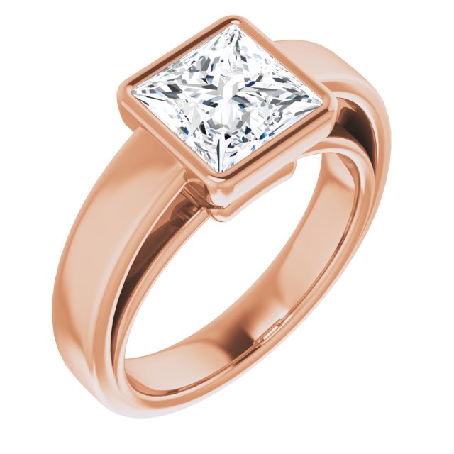10K Rose Gold Customizable Cathedral-Bezel Princess/Square Cut Solitaire with Wide Band