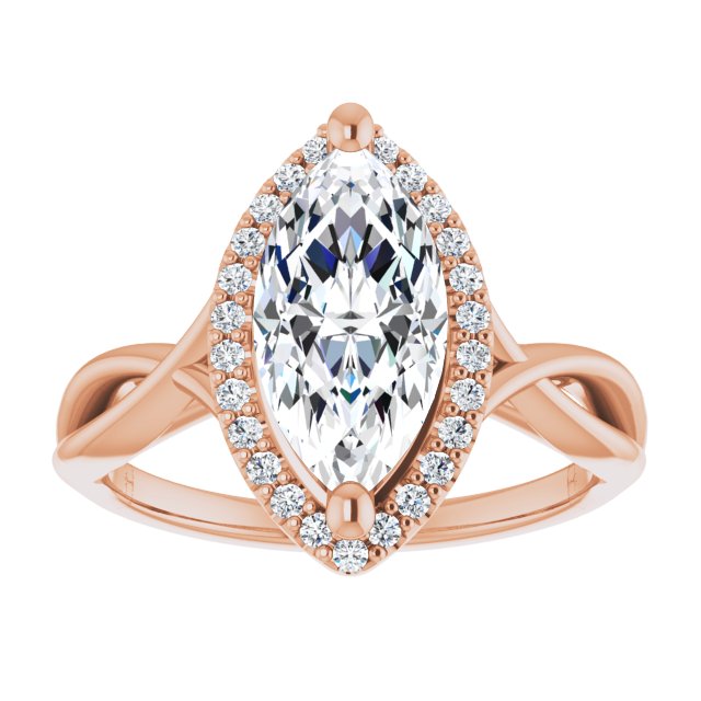 Cubic Zirconia Engagement Ring- The Yawén (Customizable Cathedral-Halo Marquise Cut Design with Twisting Split Band)