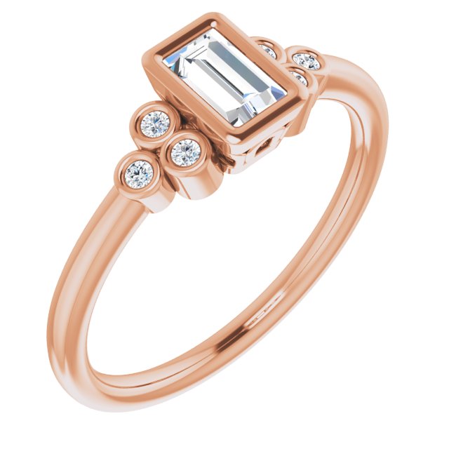10K Rose Gold Customizable 7-stone Straight Baguette Cut Style with Triple Round-Bezel Accent Cluster Each Side