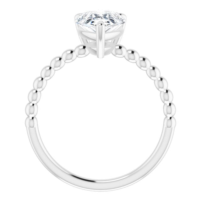 Cubic Zirconia Engagement Ring- The Hattie (Customizable Pear Cut Solitaire with Thin Beaded-Bubble Band)