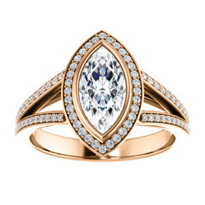 Cubic Zirconia Engagement Ring- The Kay Adaira (Customizable Bezel-set Marquise Cut with Halo and Split-Pavé Band)