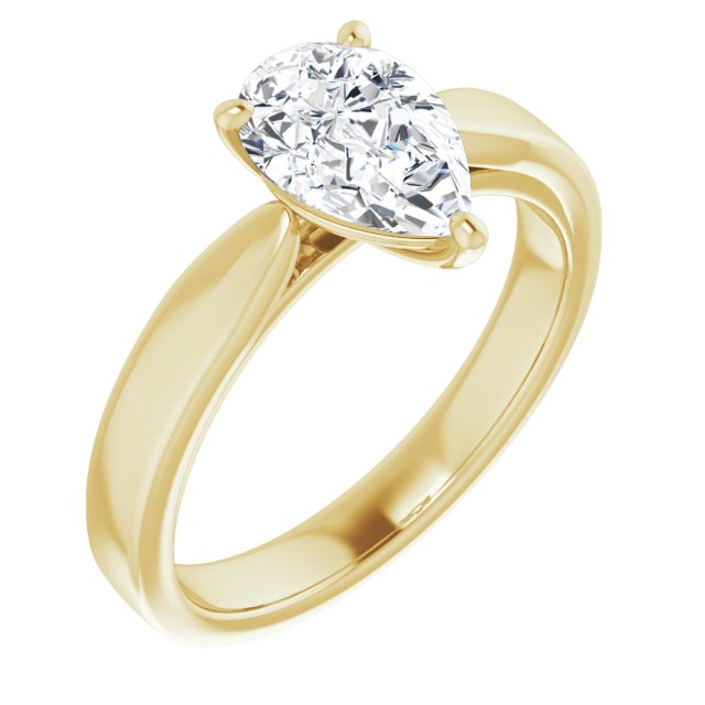 10K Yellow Gold Customizable Pear Cut Cathedral Solitaire with Wide Tapered Band