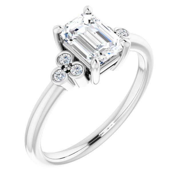 10K White Gold Customizable 7-stone Emerald/Radiant Cut Center with Round-Bezel Side Stones