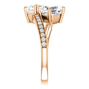 Cubic Zirconia Engagement Ring- The Phoebe (Customizable Enhanced 2-stone Double Asscher Cut Design With Round Pavé Band)