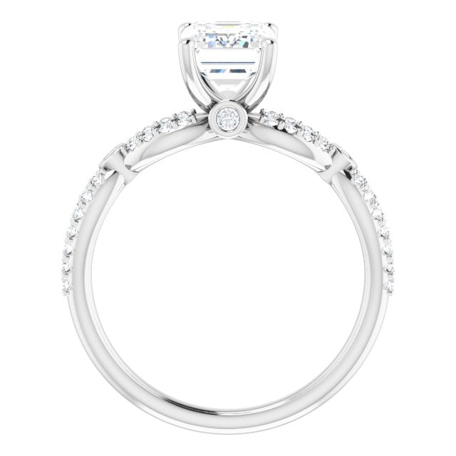 Cubic Zirconia Engagement Ring- The Aashi (Customizable Emerald Cut Design with Infinity-inspired Split Pavé Band and Bezel Peekaboo Accents)