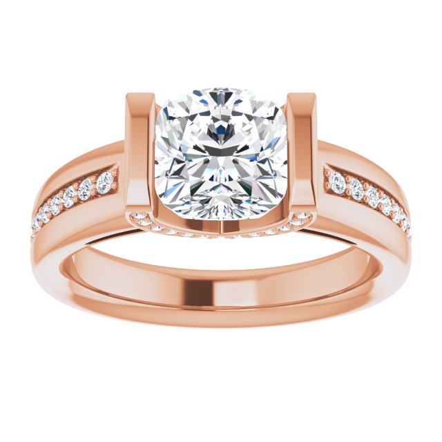 Cubic Zirconia Engagement Ring- The Maryana (Customizable Cathedral-Bar Cushion Cut Design featuring Shared Prong Band and Prong Accents)