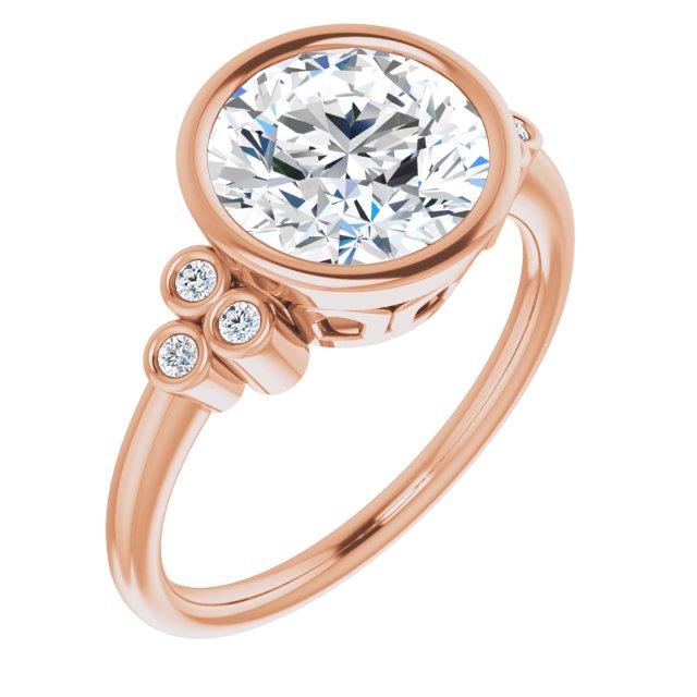 14K Rose Gold Customizable 7-stone Round Cut Style with Triple Round-Bezel Accent Cluster Each Side