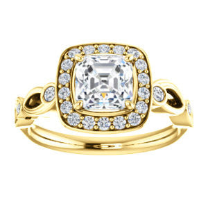 CZ Wedding Set, featuring The Madison engagement ring (Customizable Asscher Cut Design with Halo and Bezel-Accented Infinity-inspired Split Band)