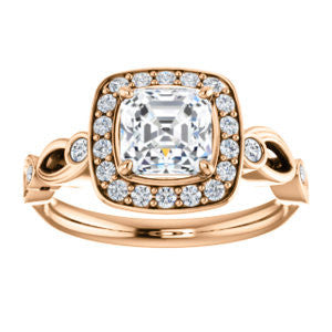 CZ Wedding Set, featuring The Madison engagement ring (Customizable Asscher Cut Design with Halo and Bezel-Accented Infinity-inspired Split Band)