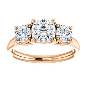 Cubic Zirconia Engagement Ring- The Yolonda (Customizable 3-stone Cathedral-set Design with Cushion Cut Center and Round Cut Accents)