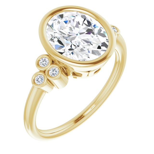 10K Yellow Gold Customizable 7-stone Oval Cut Style with Triple Round-Bezel Accent Cluster Each Side