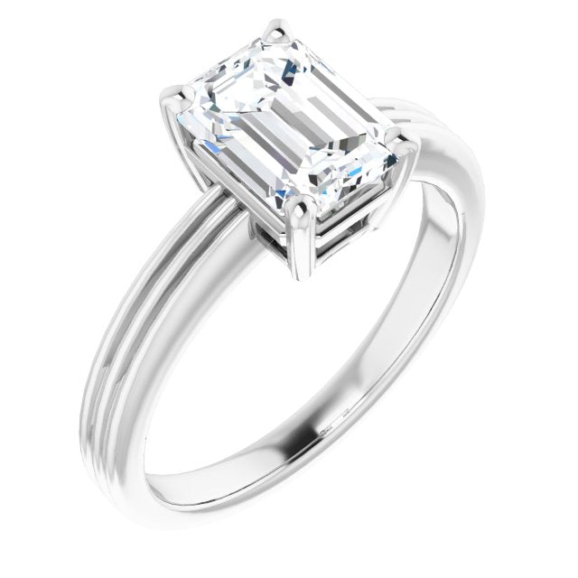 Cubic Zirconia Engagement Ring- The Davina (Customizable Emerald Cut Solitaire with Double-Grooved Band)