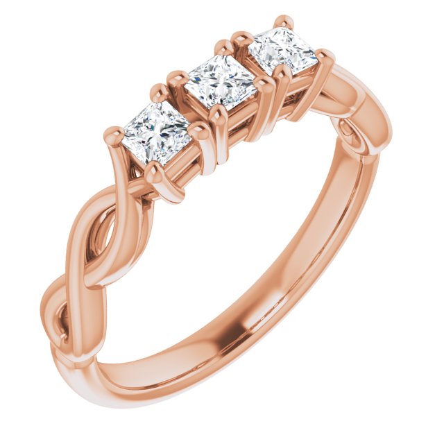 10K Rose Gold Customizable Triple Princess/Square Cut Design with Twisting Infinity Split Band