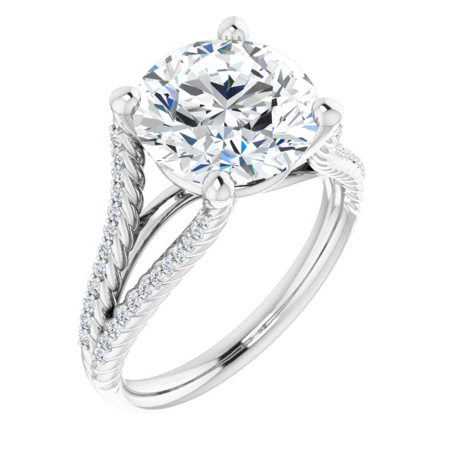 10K White Gold Customizable Round Cut Style with Split Band and Rope-Pavé