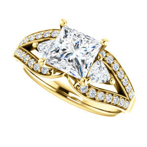 CZ Wedding Set, featuring The Karen engagement ring (Customizable Enhanced 3-stone Design with Princess Cut Center, Dual Trillion Accents and Wide Pavé-Split Band)