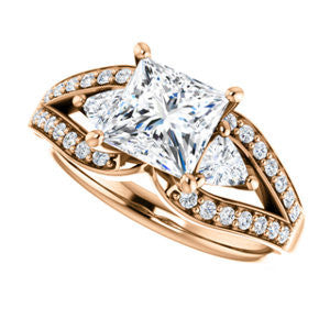 CZ Wedding Set, featuring The Karen engagement ring (Customizable Enhanced 3-stone Design with Princess Cut Center, Dual Trillion Accents and Wide Pavé-Split Band)