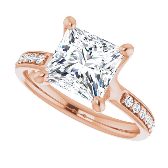 Cubic Zirconia Engagement Ring- The Faride (Customizable Heavy Prong-Set Princess/Square Cut Style with Round Cut Band Accents)