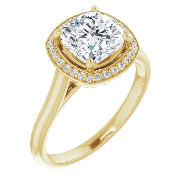 Cubic Zirconia Engagement Ring- The Cielo (Customizable Cathedral-Raised Cushion Cut Halo Style)
