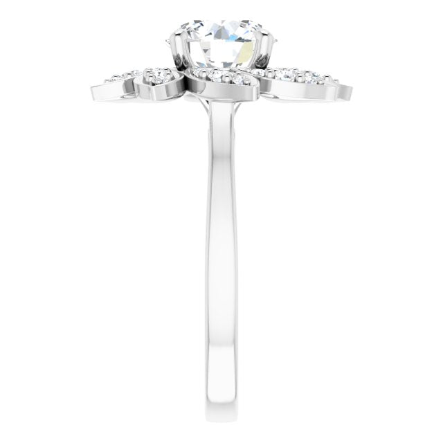 Cubic Zirconia Engagement Ring- The Xiùying (Customizable Round Cut Design with Artisan Floral Halo)