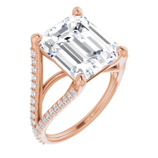 10K Rose Gold Customizable Cathedral-raised Emerald/Radiant Cut Center with Exquisite Accented Split-band