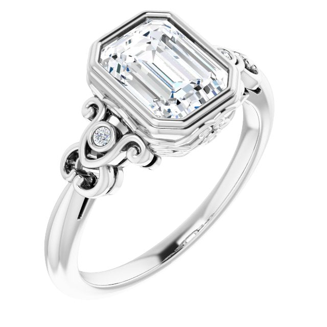 Cubic Zirconia Engagement Ring- The Viridiana (Customizable 5-stone Design with Emerald Cut Center and Quad Round-Bezel Accents)