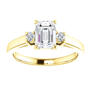 Cubic Zirconia Engagement Ring- The Jacqueline (Customizable Emerald Cut 3-stone with Thin Band and Dual Round Prong Accents)