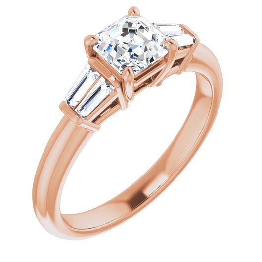 10K Rose Gold Customizable 5-stone Asscher Cut Style with Quad Tapered Baguettes