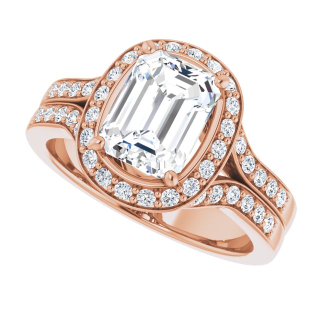 Cubic Zirconia Engagement Ring- The Ginny Lynn (Customizable Radiant Cut Halo Style with Accented Split-Band)