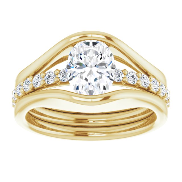 Cubic Zirconia Engagement Ring- The Hillary (Customizable Bezel-set Oval Cut Style with Thick Pavé Band)