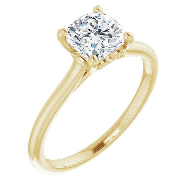 10K Yellow Gold Customizable Cathedral-style Cushion Cut Solitaire with Decorative Heart Prong Basket