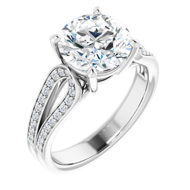 14K White Gold Customizable Round Cut Design featuring Shared Prong Split-band