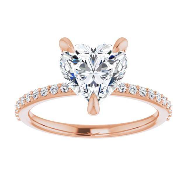 Cubic Zirconia Engagement Ring- The Geraldine Lea (Customizable Heart Cut Style with Delicate Pavé Band)