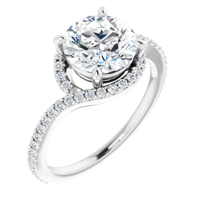 Cubic Zirconia Engagement Ring- The Essence (Customizable Artisan Round Cut Design with Thin, Accented Bypass Band)