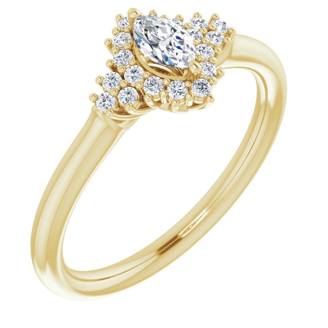 10K Yellow Gold Customizable Marquise Cut Cathedral-Halo Design with Tri-Cluster Round Accents