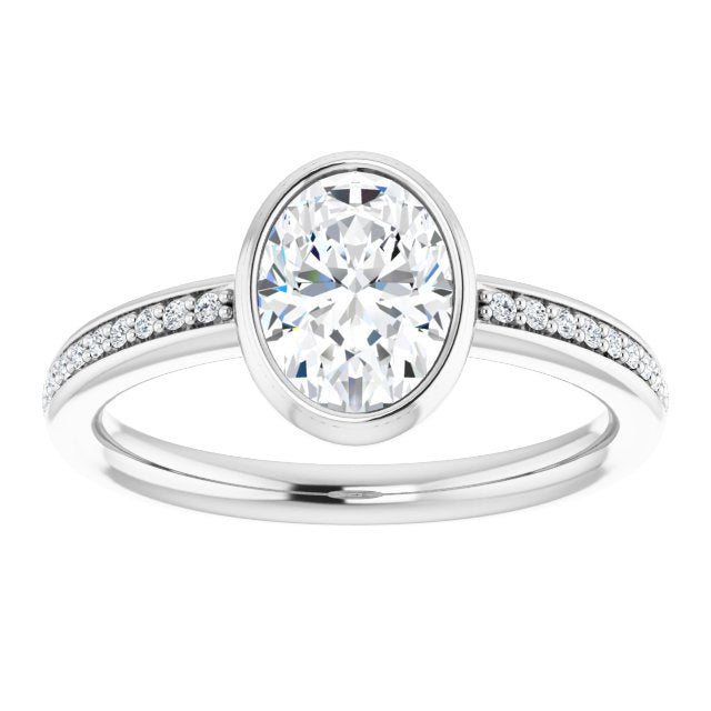 Cubic Zirconia Engagement Ring- The Greta (Customizable Bezel-Set Oval Cut Center with Thin Shared Prong Band)