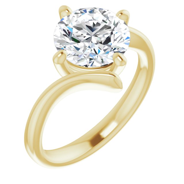 18K Yellow Gold Customizable Round Cut Solitaire with Thin, Bypass-style Band