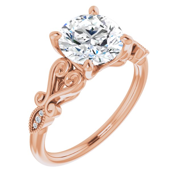 14K Rose Gold Customizable 7-stone Design with Round Cut Center Plus Sculptural Band and Filigree