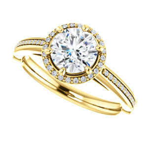 Cubic Zirconia Engagement Ring- The Letitia (Customizable Cathedral-set Round Cut Halo Style with Pavé Band)