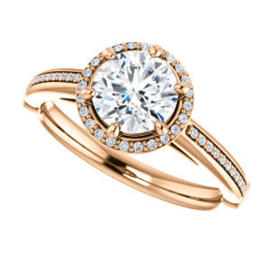 Cubic Zirconia Engagement Ring- The Letitia (Customizable Cathedral-set Round Cut Halo Style with Pavé Band)