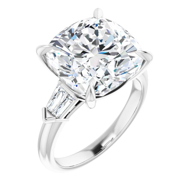 10K White Gold Customizable 5-stone Design with Cushion Cut Center and Quad Baguettes