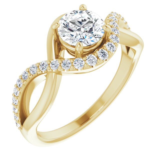 10K Yellow Gold Customizable Round Cut Design with Semi-Accented Twisting Infinity Bypass Split Band and Half-Halo