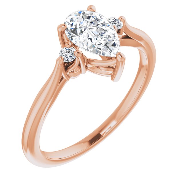 10K Rose Gold Customizable Three-stone Pear Cut Design with Small Round Accents and Vintage Trellis/Basket