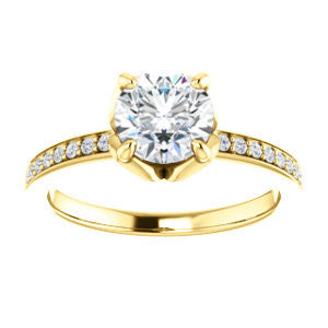 Cubic Zirconia Engagement Ring- The Sandy (Customizable Prong-Accented Round Cut Style with Thin Pavé Band)