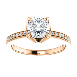 CZ Wedding Set, featuring The Sandy engagement ring (Customizable Prong-Accented Round Cut Style with Thin Pavé Band)