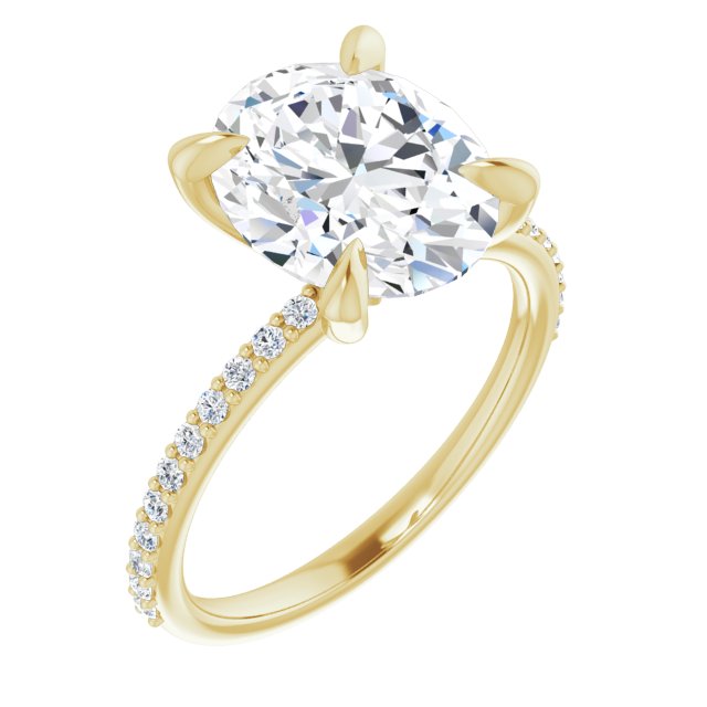 10K Yellow Gold Customizable Oval Cut Style with Delicate Pavé Band
