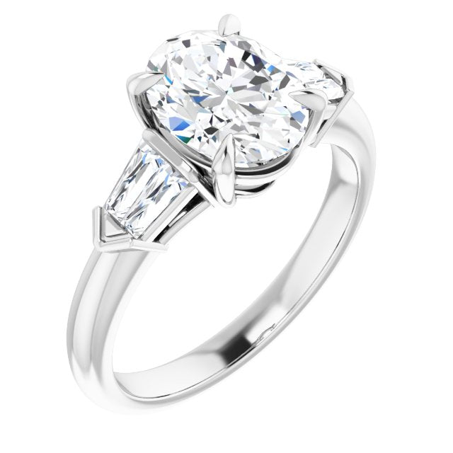10K White Gold Customizable 5-stone Design with Oval Cut Center and Quad Baguettes