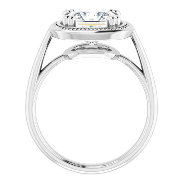 Cubic Zirconia Engagement Ring- The Eve (Customizable Princess/Square Cut Solitaire with Metallic Drops Halo Lookalike)
