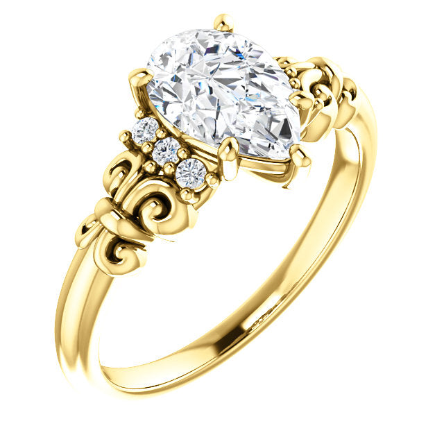 10K Yellow Gold Customizable 7-stone Pear Cut Design with Vertical Round-Channel Accents