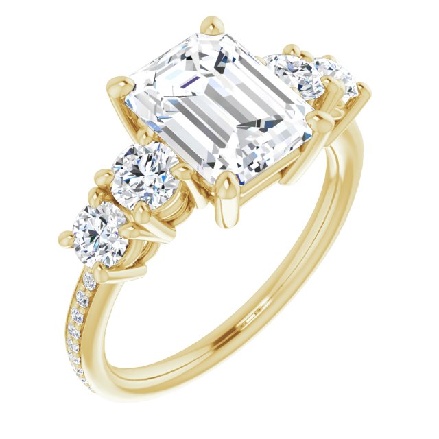 10K Yellow Gold Customizable 5-stone Emerald/Radiant Cut Design Enhanced with Accented Band